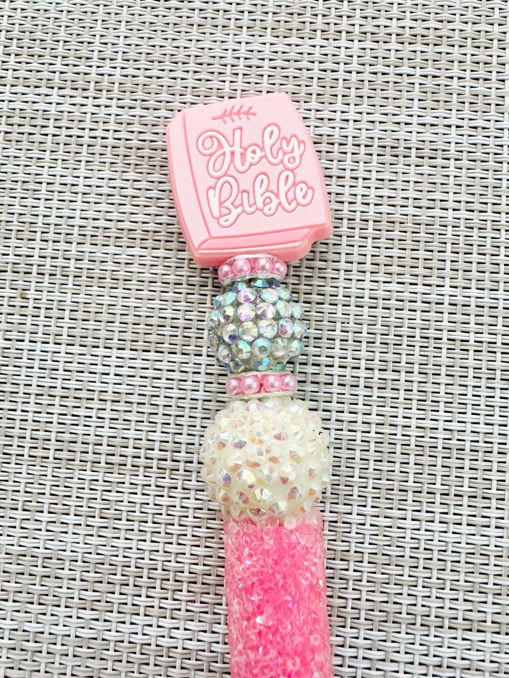 Pink 'Holy Bible' Beaded Pen with refill